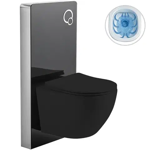 Záchody CERANO - Kompletný WC set Modul/Cesso - čierna matná - integrované WC tlačidlo - pneumatický modul - 49x36 CER-979856