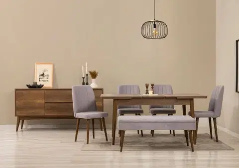 Jedálenské sety Set s rozkladacím stolom, stoličkami a konzolou (7 kusov) Vina 03 0701 - Walnut, Grey