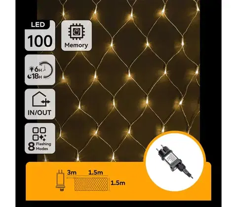 LED osvetlenie  B.V.  - LED vonkajšia vianočná reťaz 100xLED/8 funkcií 4,5x1,5m IP44 teplá biela B103031RT