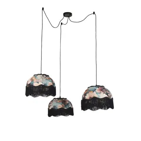 Závesné svietidlá Závesná lampa čierna s kvetinovým tienidlom a bielym interiérom 31,5 cm 3-Lights - Cava