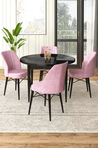 Jedálenské sety Dining Table & Chairs Set (5 Pieces) Rox - Black Marble, Pink