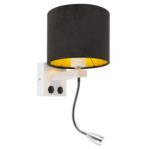 Lampy Moderná nástenná lampa biela s čiernym zamatovým tienidlom - Brescia