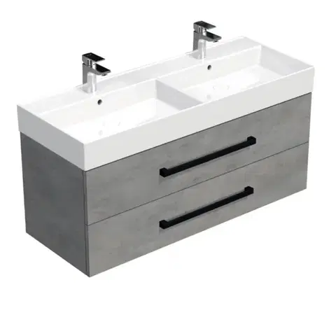 Kúpeľňový nábytok Kúpeľňová skrinka s čiernou úchytkou a umývadlom SAT Cube Way 120x53x46 cm betón mat CUBE46C1202BESAT CUBE46C1202BESAT