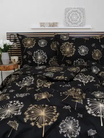 Obliečky MKLozkoviny.sk Saténové obliečky - Púpavy čierne - 140 × 200 cm - 70 x 90 cm