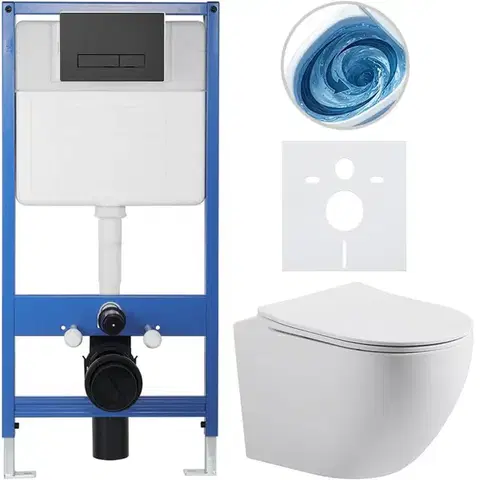 Záchody CERANO - Kompletný WC set Profi/Cesso - biela matná - WC tlačidlo Slim/Čierna matná - predstenová inštalácia - 49x36 CER-8050BD99