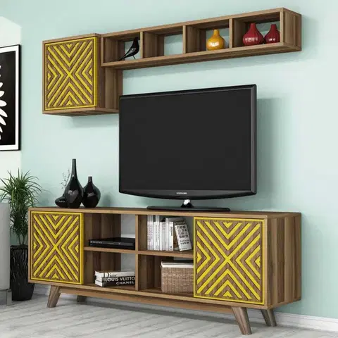Obývacie steny TV skrinka / Obývacia stena Inci - Walnut, Yellow