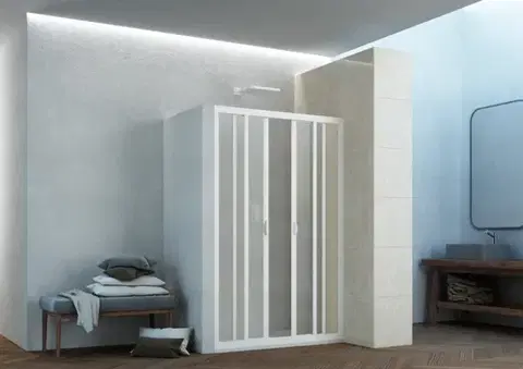 Sprchovacie kúty FORTE - Sprchové dvere MAESTRO CENTRALE - Farba rámu zásteny - Plast biely, Rozmer A - 160, Smer zatváranie - Univerzálny Ľavé / Pravé, Výplň - Polystyrol 2,2 mm (acrilico), Výška - 185 BSMAC16P