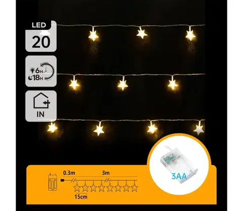 Vianočné dekorácie  B.V.  - LED reťaz 20xLED/3xAA 3,3 m hviezdy B10303Q75