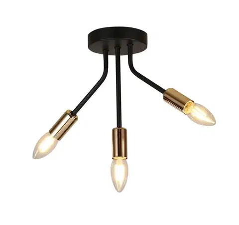 Stropná svetla Čierno-zlatá stropná lampa 3x40W E14 Tiara