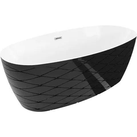Vane MEXEN/S - Olea voľne stojaca vaňa vzor 170 x 80, biela/čierna, sifón a prepad chróm 52821708075-01