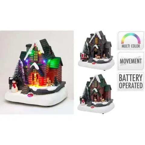Ostatné vianočné dekorácie Kinekus Dekorácia domček LED pohyblivá 18x21 cm mix