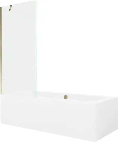 Sprchové dvere MEXEN/S - Cube obdĺžniková vaňa 180 x 80 cm s panelom + vaňová zástena 80, transparent, zlatá 550518080X9508000050