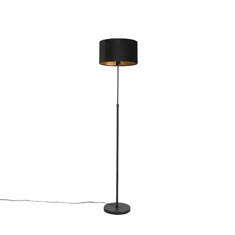 Stojace lampy Stojaca lampa čierna s tienidlom z čierneho zamatu so zlatom 35 cm - Parte