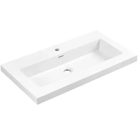 Umývadlá CERANO - Umývadlo z liateho mramoru Ovo - s prepadom - biela lesklá - otvor pre batériu- 60,5x46,5 CER-004297