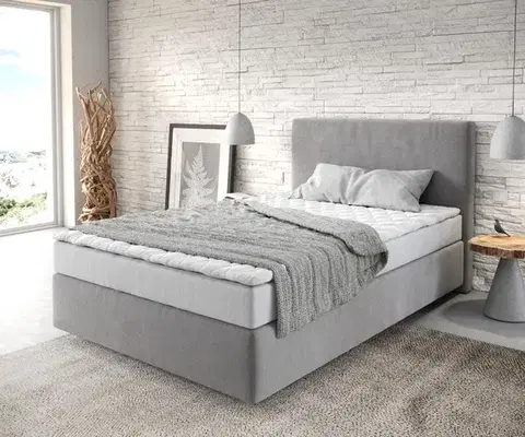 Postele Boxspring DELIFE Boxspring posteľ Dream-Well 120x200 cm mikrovlákno sivá s matracom a topperom