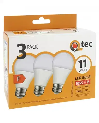 Žiarovky E27 Žiarovka LED QTEC 11W A60 E27 2700K 3PACK