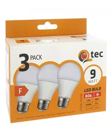 Žiarovky E27 Žiarovka LED QTEC 9W A60 E27 2700K 3PACK
