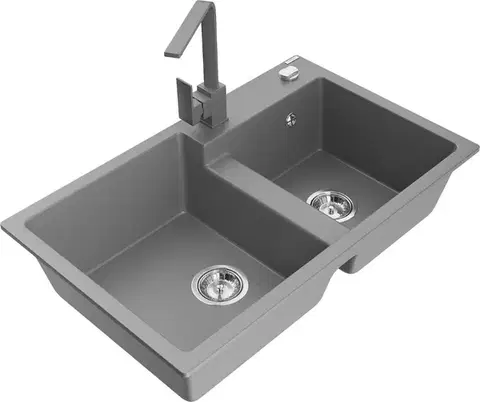 Kuchynské drezy MEXEN/S MEXEN/S - Tomas granitový drez 2-bowl vrátane batérie Rita, šedá 6516-71-670300-71