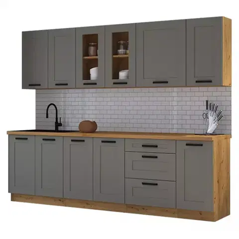 Sivý kuchynský nábytok Kuchynská linka Luna claygrey/artisan 260 bez dosku
