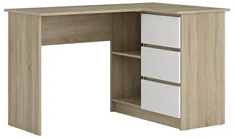 Písacie a pracovné stoly NABBI Afors rohový pc stolík dub sonoma / biela