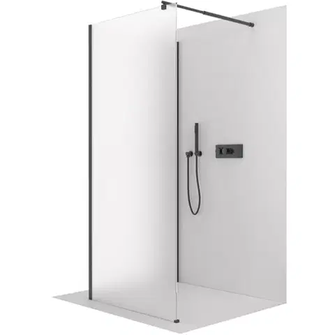 Sprchovacie kúty CERANO - Sprchová zástěna Walk-in Onyx Corner Round L/P - 8 mm - kulatá vzpěra - černá matná, mléčné sklo - 70x110x200  CER-670235