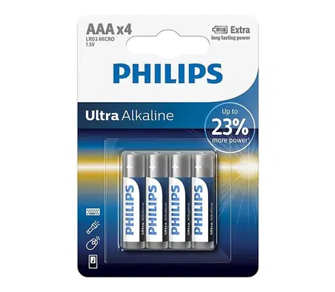 Predlžovacie káble Philips LR03E4B/10 - 4 ks Alkalická batéria AAA ULTRA ALKALINE 1,5V 1250mAh Phil-LR03E4B/10