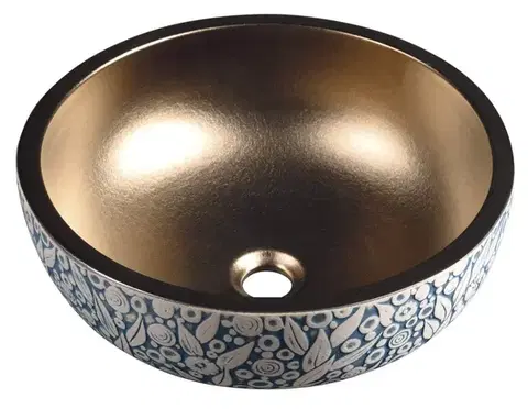 Umývadlá SAPHO - PRIORI keramické umývadlo na dosku, priemer 41cm, meď/modrá so vzorom PI037