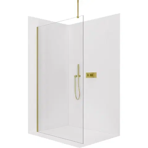 Sprchovacie kúty CERANO - Sprchová zástěna Walk-in Onyx Top Round L/P - 8 mm - kulatá vzpěra - zlatá, transparentní sklo - 130x200  CER-8050BD1460