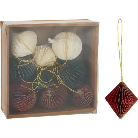 Vianočné dekorácie Súprava 9 ks vianočných ozdôb Ornaments, červená-zelená-biela, 6 cm, honeycomb