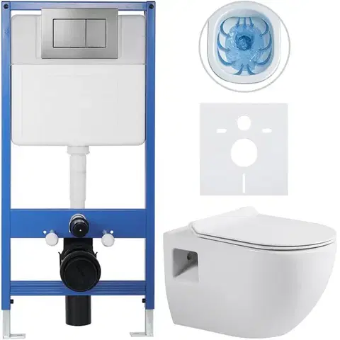 Záchody CERANO - Kompletný podomietkový WC set Lite/Dure - biela lesklá - WC tlačidlo Classic, tmavo šedá - predstenová inštalácia / sadrokartón - 51x35 CER-707235