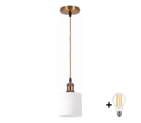 Svietidlá BRILAGI - LED luster na lanku RETRO GLASS 1xE27/60W/230V priemer 10 cm zlatá/biela NSTK7006+AI0178