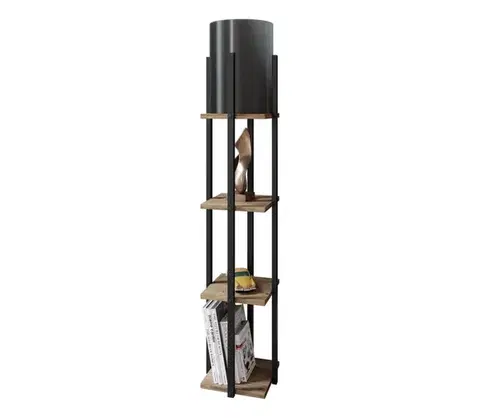 Lampy  Stojacia lampa s poličkami NORA 1xE27/40W/230V čierna/hnedá 390FLH1162