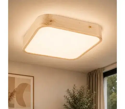 Svietidlá  Stropné svietidlo NATURAL SQUARE 4xE27/15W/230V 45x45 cm borovica LD-PD-11.2/SOSNA