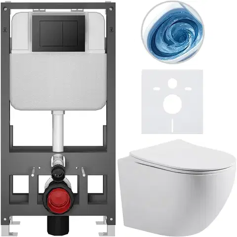 Záchody CERANO - Kompletný WC set Basic/Cesso - biela matná - WC tlačidlo Maxio/Čierna - voľne stojaca - predstenová inštalácia - 49x36 CER-8050BD86172