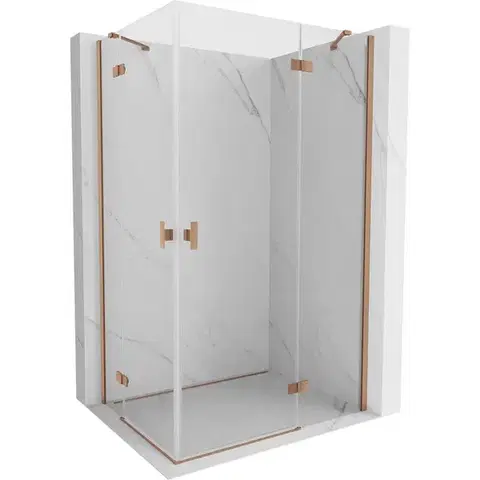 Sprchovacie kúty MEXEN/S - Mist H Duo sprchovací kút dvere krídlové 70 x 75, transparent, meď kartáčovaná 8A5-070L-075P-65-00