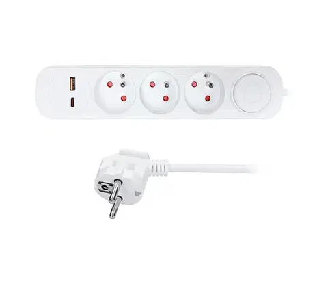 Predlžovacie káble  PP113PD20 - Predlžovací kábel s vypínačom 3Z s USB A+C nabíjaním 5 m PP113PD20