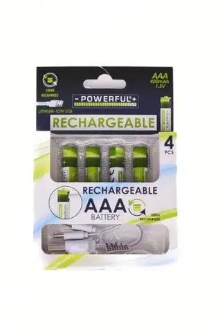 Batérie primárne Kinekus Monočlánok, batéria nabíjacia AAA 400mAh 1.5V, LITIUM-ION, 4ks, USB-C
