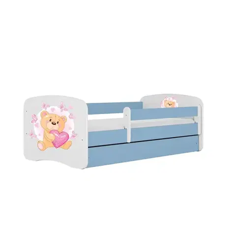 Postele pre dievčatá Detská Posteľ Babydreams+Sz+M Modrá 70x140 Medveď s motýľmi