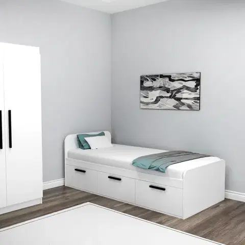 Postele Rám jednolôžkovej postele Akser - White