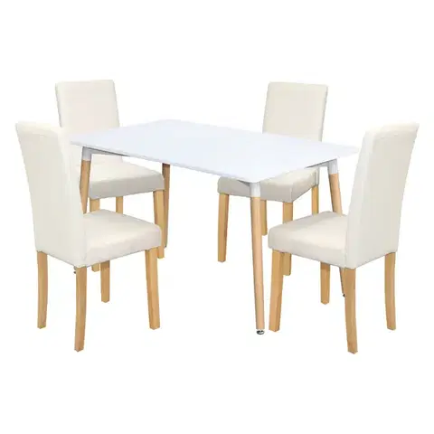 Jedálenské sety Jedálenský stôl UNO 140x90 biely + 4 stoličky PRIMA biela/svetlé nohy