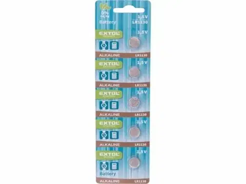 Batérie primárne EXTOL ENERGY Monočlánky LR1130 alkalické 5ks, 1,5V