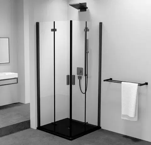 Sprchové dvere POLYSAN - ZOOM BLACK štvorcová sprchová zástena 900x900, rohový vstup ZL4915BL-02