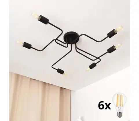Svietidlá  LED Prisadený luster TUBE 6xE27/15W/230V P-1924/6 BK