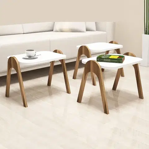 Konferenčné stolíky Sada odkladacích stolíkov (3 kusy) Paris - Walnut, White