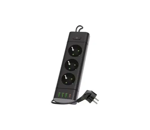 Predlžovacie káble  Predlžovacia zásuvka s vypínačom LINEA PRO 3x230V + 3xUSB-A + 1xUSB-C SCHUKO 3 m čierna 004207