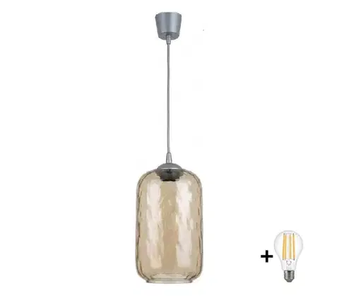 Svietidlá BRILAGI -LED luster na lanku R GLASS 1xE27/60W/230V pr. 14 cm strieborná/dymovo-hnedá NSTK7701+TK8612A