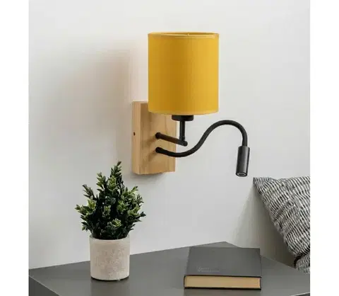 Svietidlá BRILAGI - LED nástenné svietidlo NUBILA WOOD 1xE27/25W/230V + LED/3W dub/čierna/žltá BG1564+BG2452