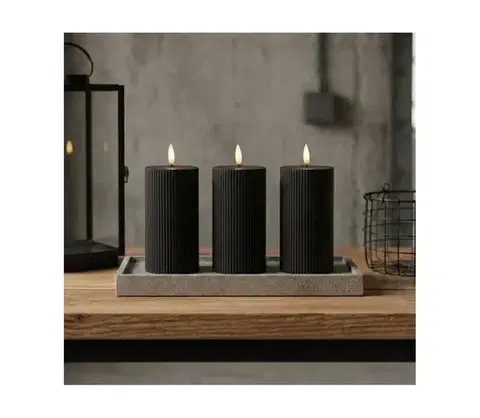 Svietidlá Estilo Home SADA 3x LED sviečok BRILLO LED/2xAA 15 cm čierne + diaľkové ovládanie 5905623255217