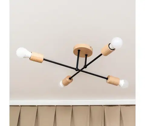 Svietidlá  Prisadený luster CAMBRIDGE 4xE27/15W/230V borovica W-2022/4 BK+DS/M