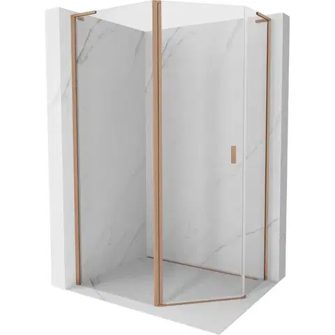 Sprchovacie kúty MEXEN/S - Mist Lsprchovací kút päťboký krídlový asymetrický 100x80, transparent, meď kartáčovaná 8A8L-100-080-65-00